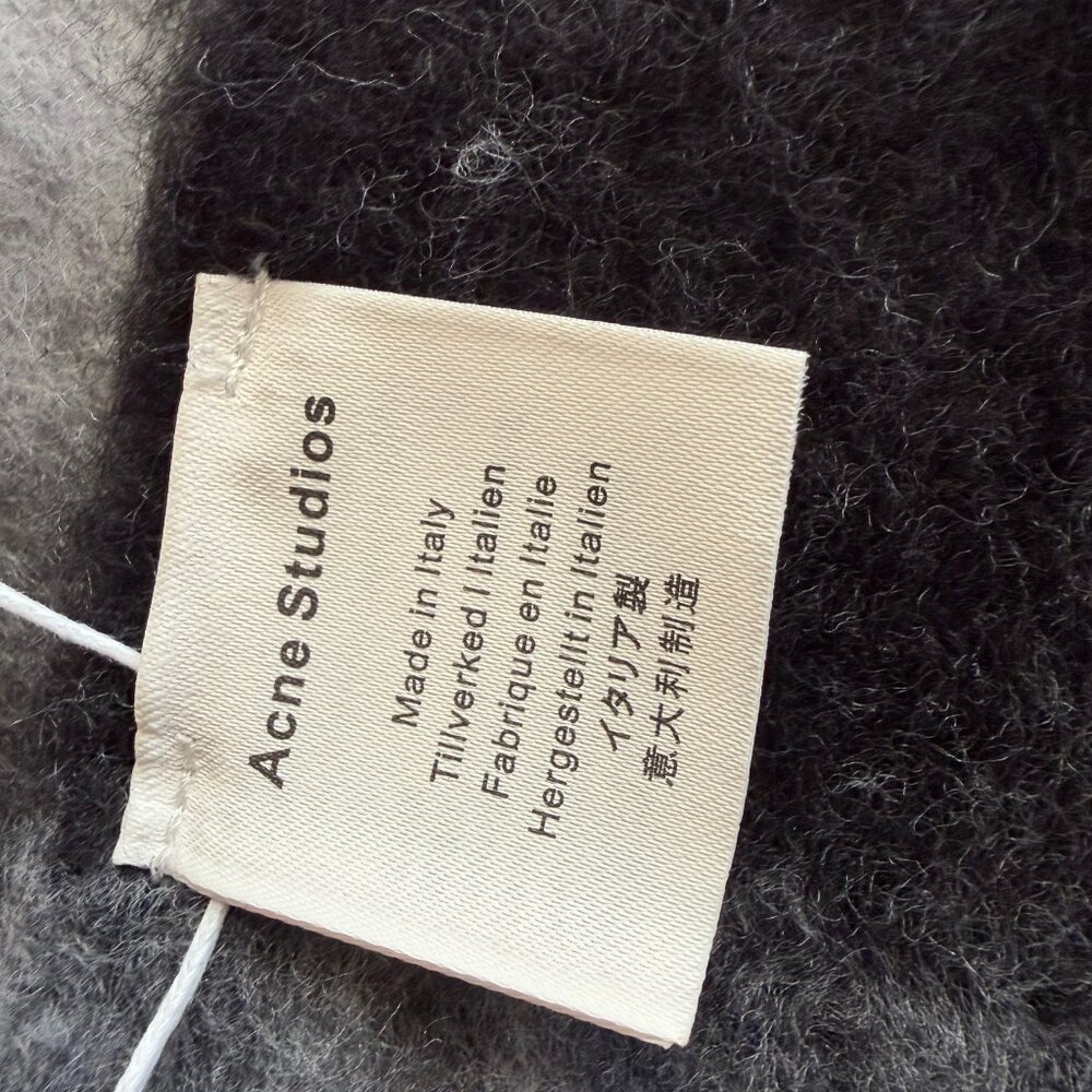 Acne Studios Gray Plaid Wool Fringe Scarf Designer - Picture 5 of 5